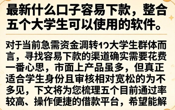 最新什么口子容易下款，整合五个大学生可以使用的软件
