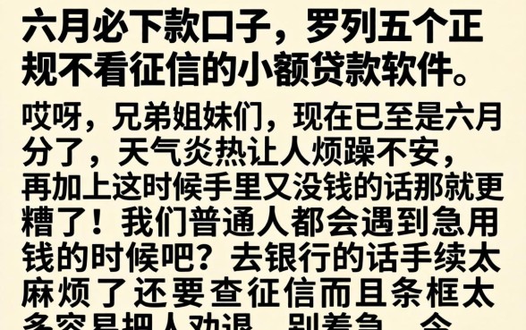 六月必下款的口子，罗列五个正规不看征信的小额贷款软件