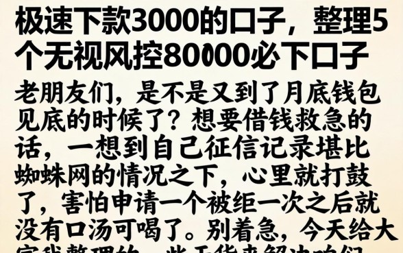 极速下款3000的口子，整理5个无视风控8000必下口子