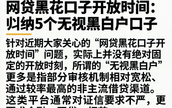 网贷黑花口子开放时间，归纳5个无视黑白户口子