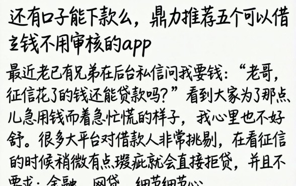 还有口子能下款么，鼎力推荐五个可以借钱不用审核的app