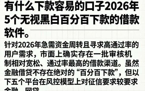 有什么下款容易的口子2026年，详细阐述5个无视黑白百分百下款的借款软件