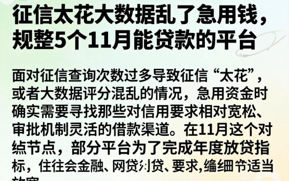 征信太花大数据乱了急用钱，规整5个11月能贷款的平台