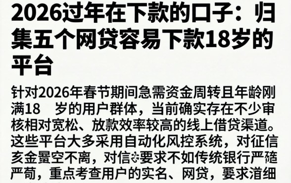 2026过年在下款的口子，归集五个网贷容易下款18岁的平台