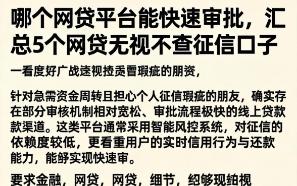 哪个网贷平台能快速审批，汇总5个网贷无视不查征信口子