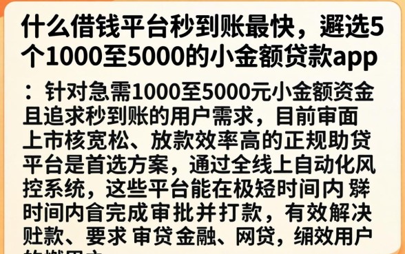 什么借钱平台秒到账最快，遴选5个1000至5000的小额贷款app