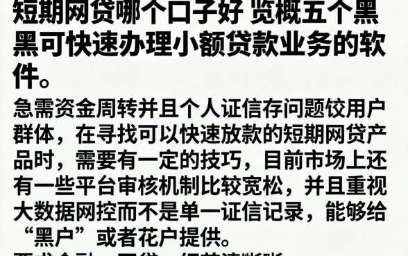 短期网贷哪个口子好，概览五个黑户可快速办理小额贷款业务的软件