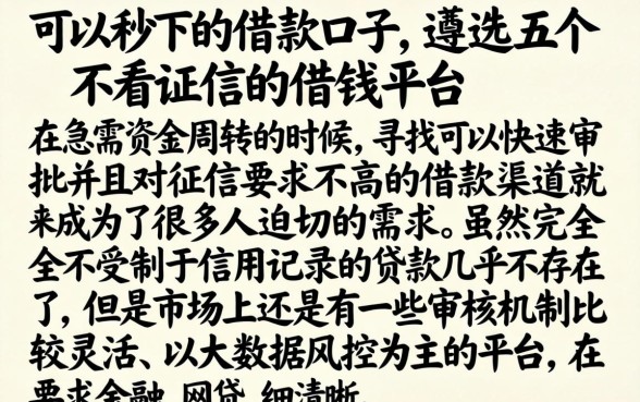 可以秒下的借款口子，遴选五个不看征信的借钱平台