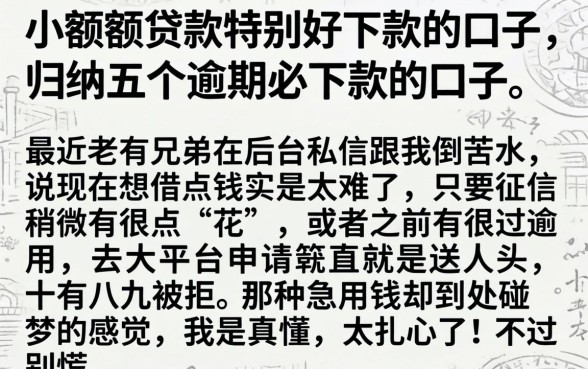 小额度贷款特别好下款的口子，归纳五个逾期必下款的口子
