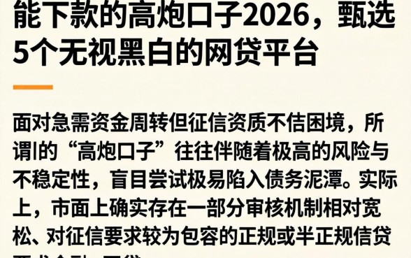 能下款的高炮口子2026，甄选5个无视黑白的网贷平台