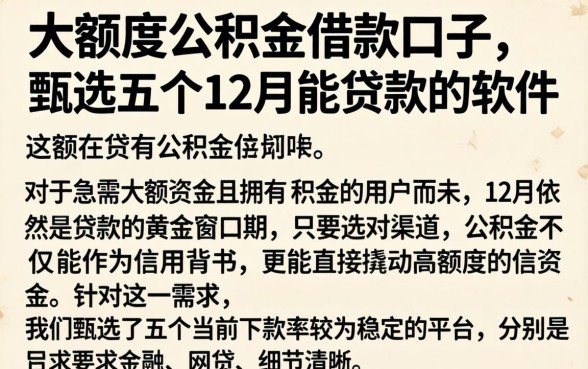 大额度公积金借款口子，甄选五个12月能贷款的软件