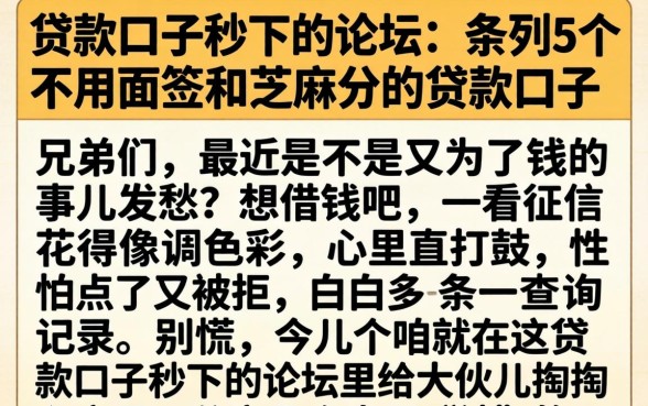 贷款口子秒下的论坛，条列5个不用面签和芝麻分的贷款口子