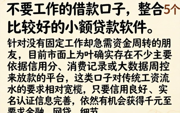 不要工作的借款口子，整合5个比较好的小额贷款软件