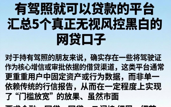有驾照就可以贷款的平台，汇总5个真正无视风控黑白的网贷口子