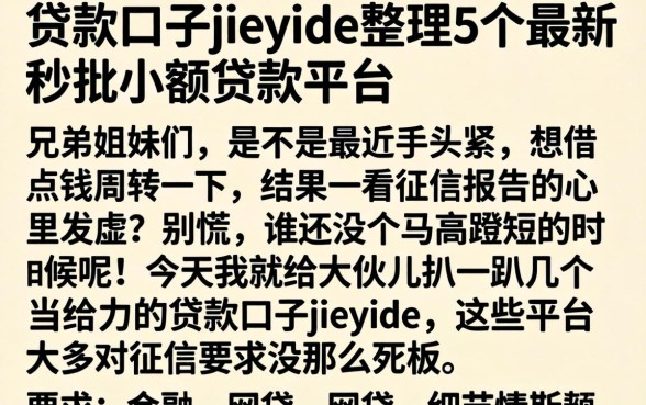 贷款口子jieyide，整理5个最新秒批小额贷款平台