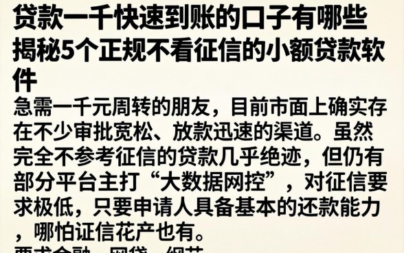贷款一千快速到账的口子有哪些，揭秘5个正规不看征信的小额贷款软件