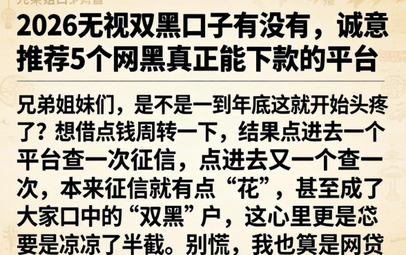 2026无视双黑的口子有没有，诚意推荐5个网黑真正能下款的平台
