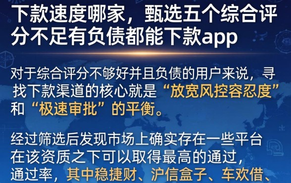 下款速度哪家，甄选五个综合评分不足有负债都能下款app