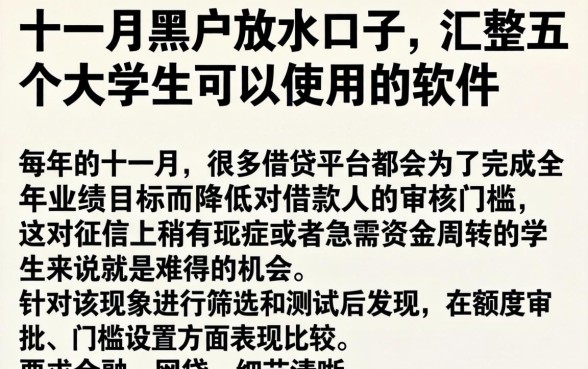 十一月黑户放水口子，汇整五个大学生可以使用的软件