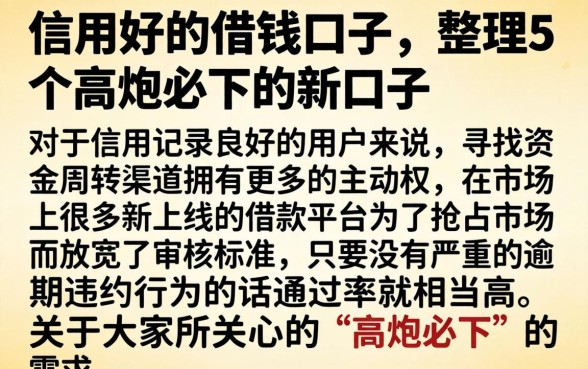 信用好的借钱口子，整理5个高炮必下的新口子