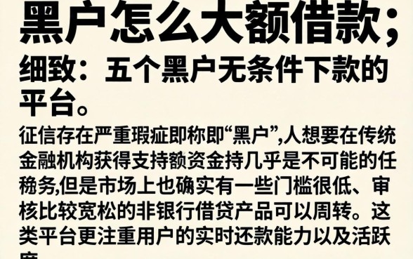 黑户怎么大额借款，细致阐述五个黑户无条件下款的平台