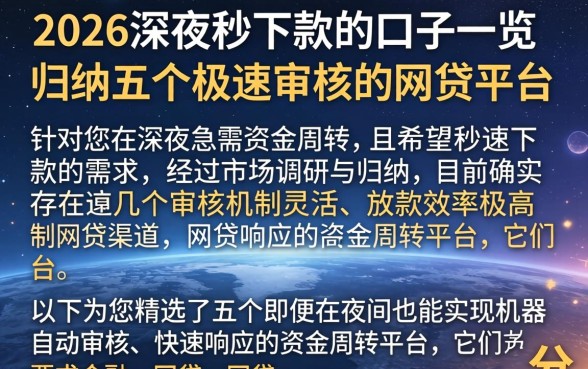 2026深夜秒下款的口子一览，归纳五个极速审核的网贷平台