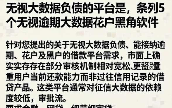 无视大数据负债的平台是，条列5个无视逾期大数据花户黑户软件