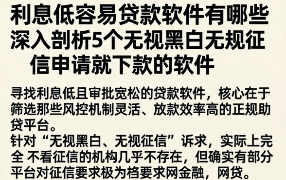 利息低容易贷款软件有哪些，深入剖析5个无视黑白无视征信申请就下款的软件