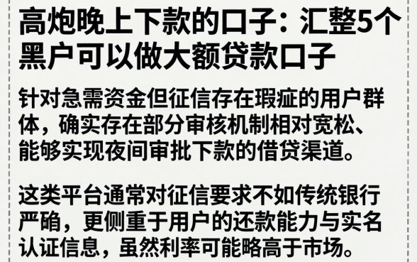 高炮晚上下款的口子，汇整5个黑户可以做大额贷款口子