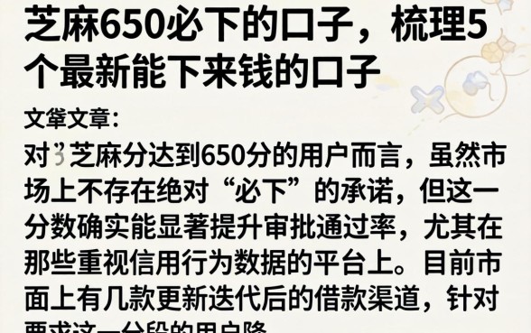 芝麻650必下的口子，梳理5个最新能下来钱的口子