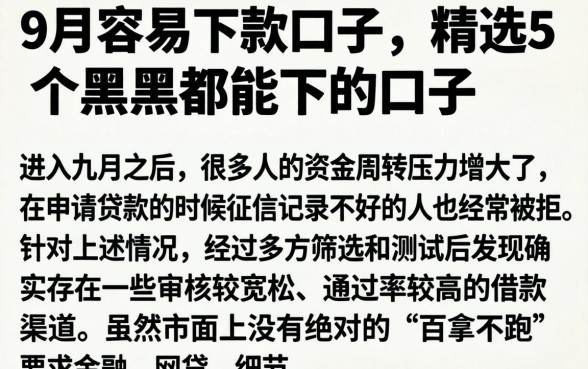 9月容易下款的口子，精选5个黑户都能下的口子