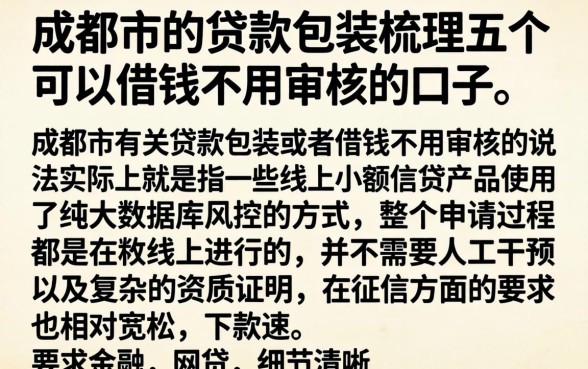 成都市的贷款包装，梳理五个可以借钱不用审核的口子