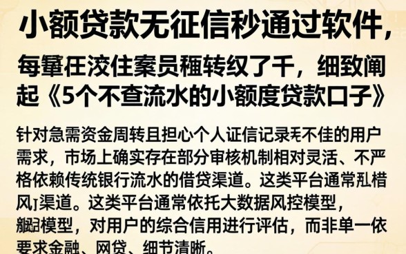 小额贷款无征信秒通过软件，细致阐述5个不查流水的小额度贷款口子