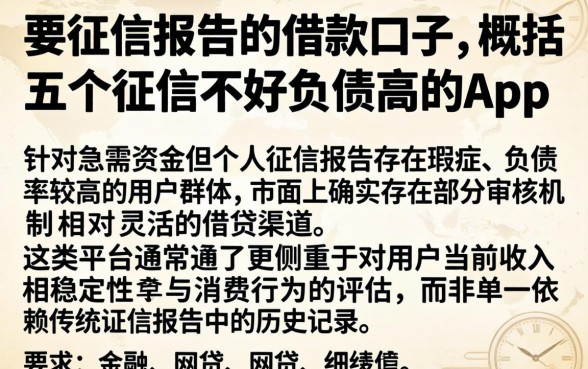 要征信报告的借款口子，概括五个征信不好负债高的app