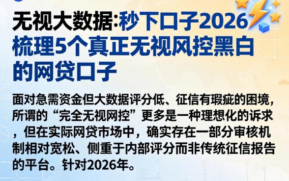 无视大数据的秒下口子2026，梳理5个真正无视风控黑白的网贷口子