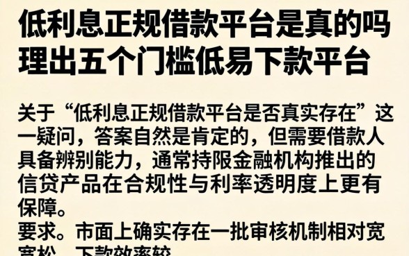 低利息正规借款平台是真的吗，理出五个门槛低易下款平台