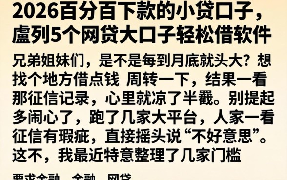 2026百分百下款的小贷口子，胪列5个网贷大口子轻松借软件