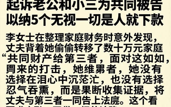 起诉老公和小三为共同被告，归纳5个无视一切是人就下款