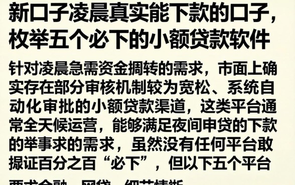 新口子凌晨真实能下款的口子，枚举五个必下的小额贷款软件