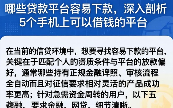 哪些贷款平台容易下款，深入剖析5个手机上可以借钱的平台