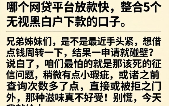 哪个网贷平台放款快，整合5个无视黑白户下款的口子