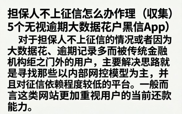 担保人不上征信怎么办理，归集5个无视逾期大数据花户黑户app