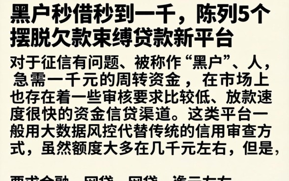 黑户秒借秒到一千，陈列5个摆脱欠款束缚贷款新平台