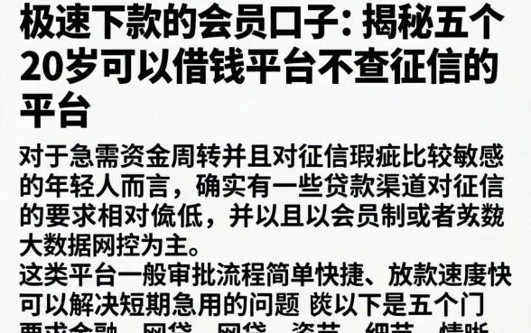 极速下款的会员口子，揭秘五个20岁可以借钱平台不查征信的平台
