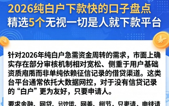 2026纯白户下款快的口子盘点，精选5个无视一切是人就下款平台