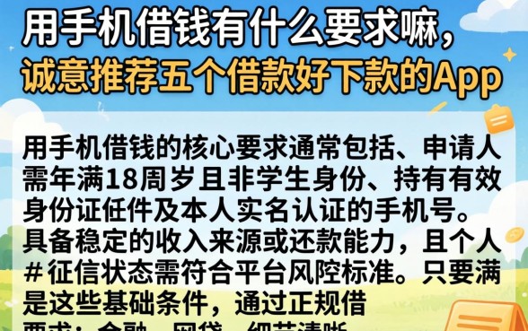 用手机借钱有什么要求嘛，诚意推荐五个借款好下款的app