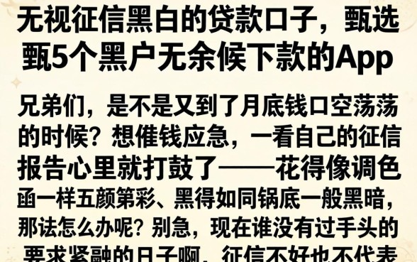无视征信黑白的贷款口子，甄选5个黑户无条件下款的app