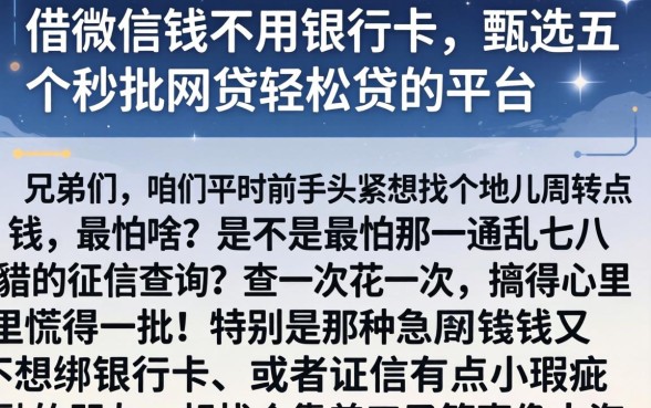 借微信钱不用银行卡，甄选五个秒批网贷轻松贷的平台