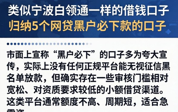 类似宁波白领通一样的借钱口子，归纳5个网贷黑户必下款的口子