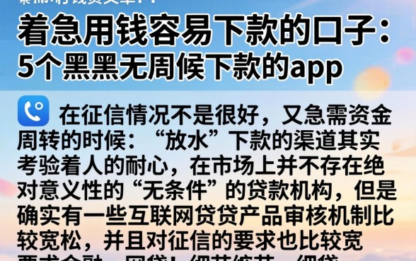 着急用钱容易下款的口子，详细阐述5个黑户无条件下款的app